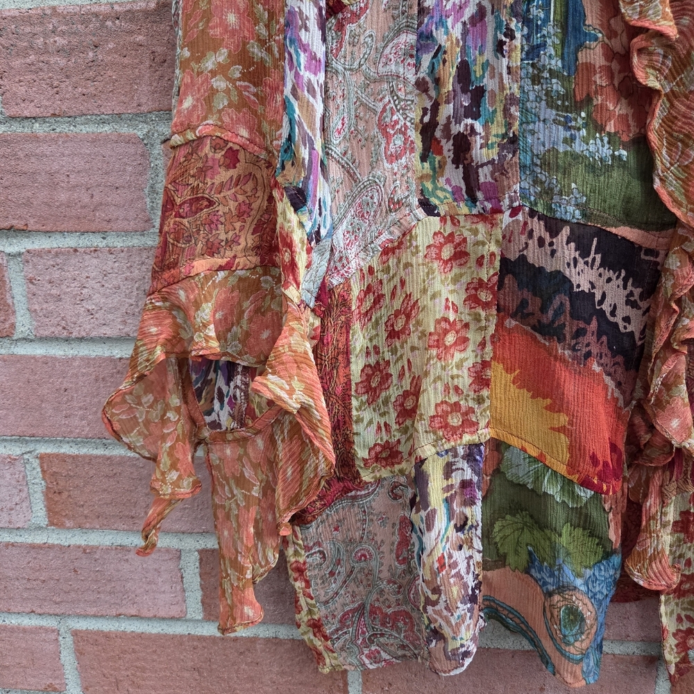 Chico's Silk Patchwork Multicolor Boho Hippie Han… - image 3